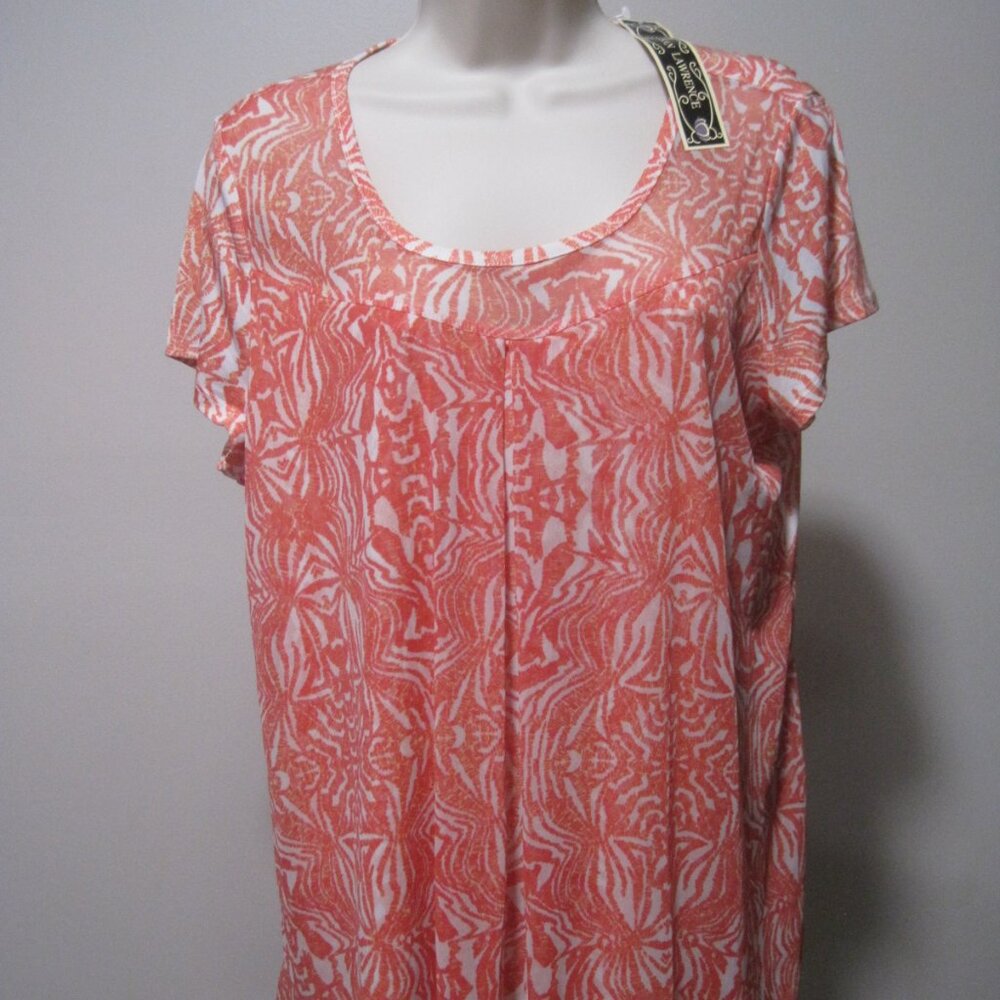 Susan Lawrence Women’s Large Short Sleeve Scoop Neckline Orange White Blouse